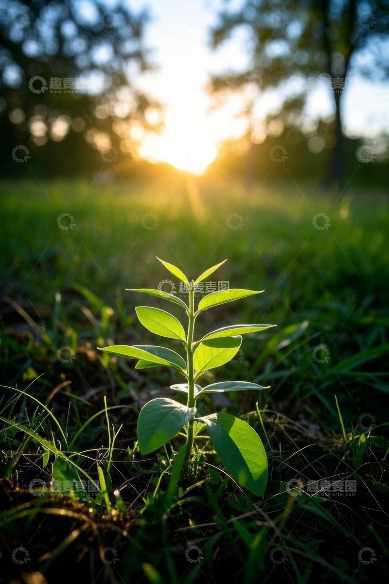 高清大图下载【趣麦麦图】阳光下草地中的嫩绿植物