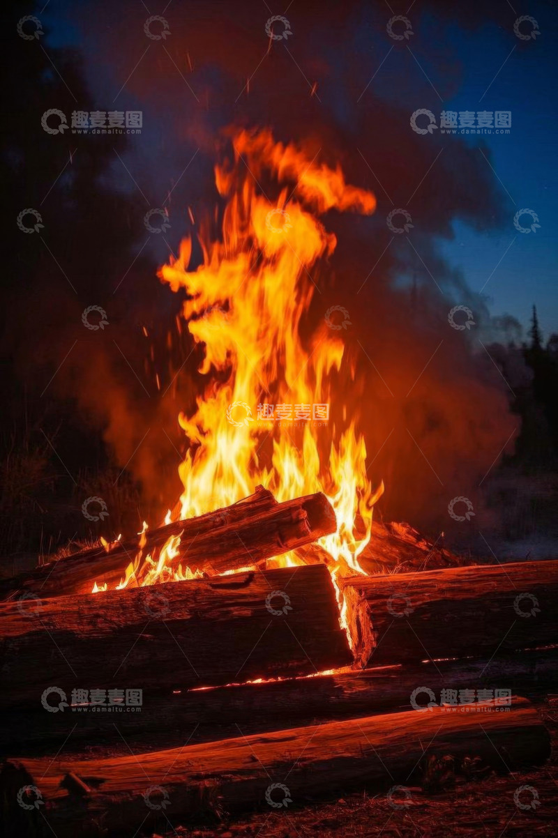 高清大图下载【趣麦麦图】户外燃烧的篝火夜景