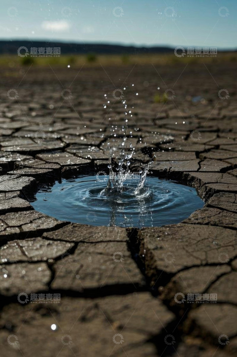 高清大图下载【趣麦麦图】干裂土地上水滴落下景象