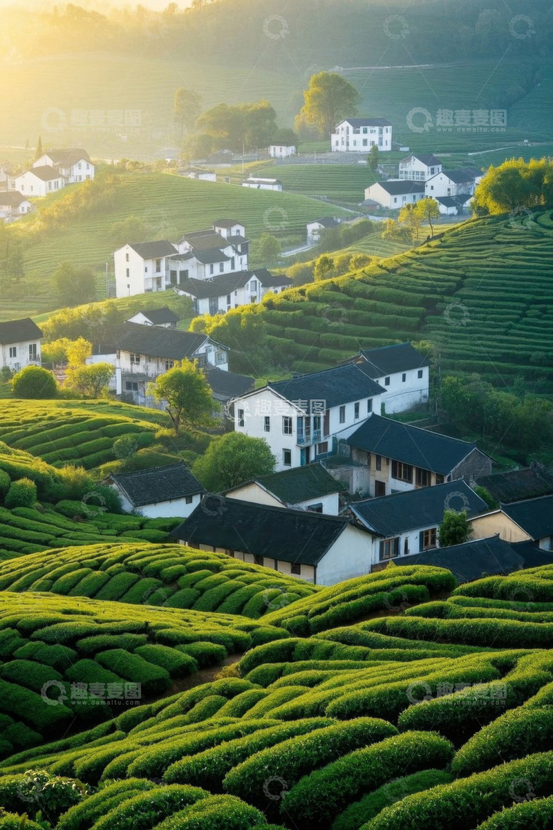 高清大图下载【趣麦麦图】山间茶园村庄风景
