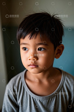 可爱小孩凝视远方神情专注