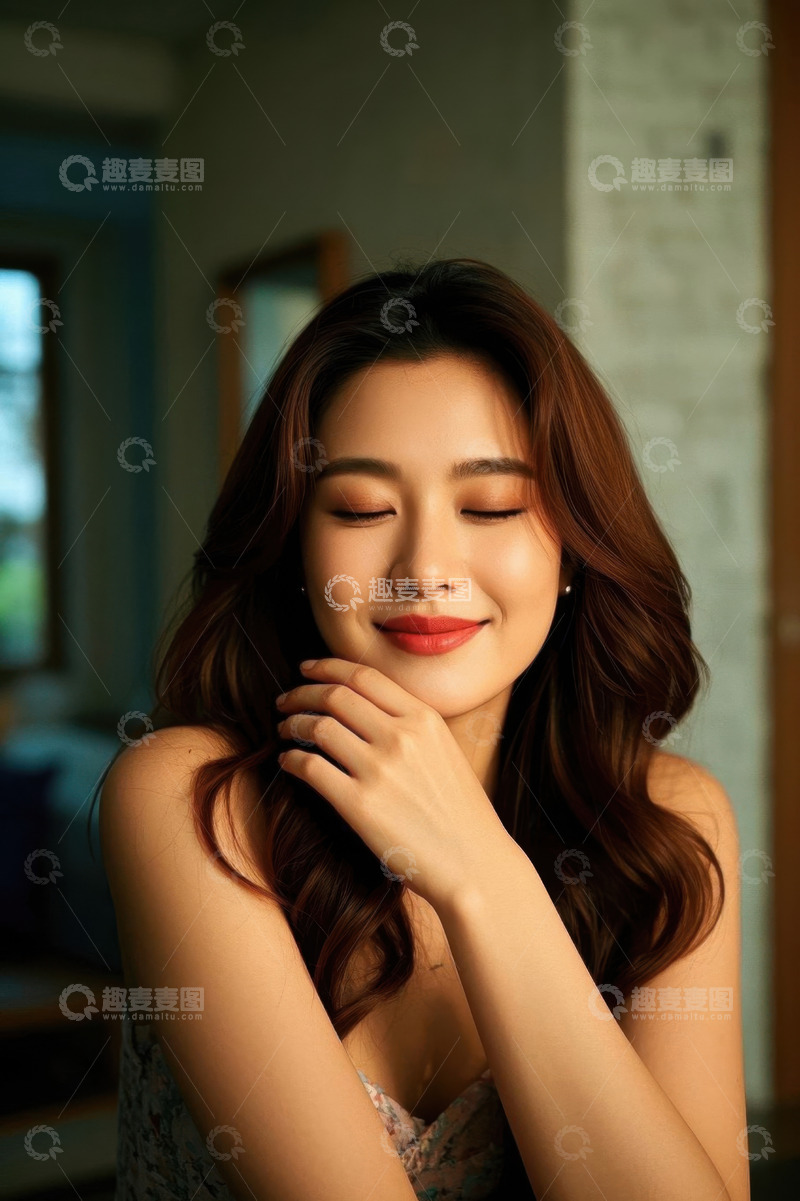 高清大图下载【趣麦麦图】温柔女子侧颜近照眼神温柔