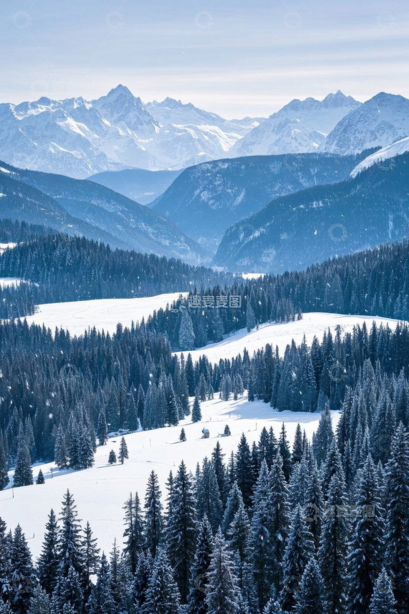 高清大图下载【趣麦麦图】雪山森林雪景自然风光