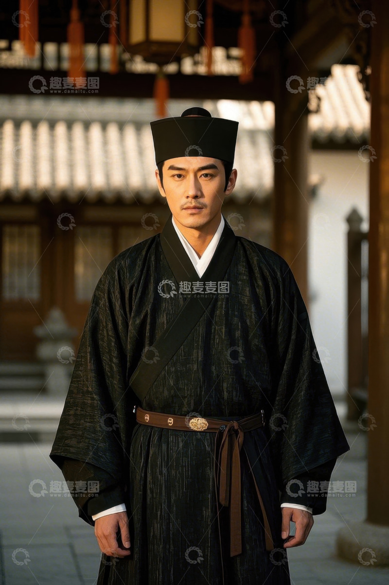 高清大图下载【趣麦麦图】古装男子身着黑色长袍，神情严肃