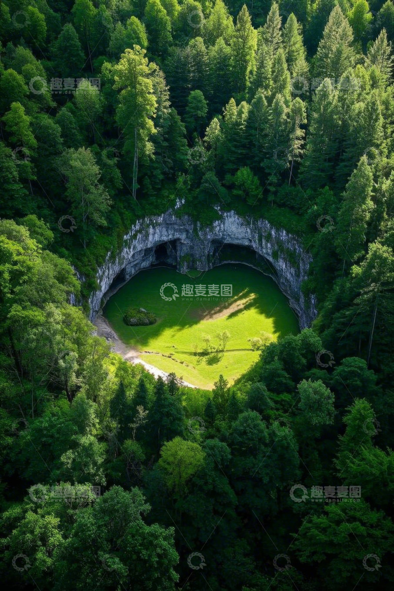 高清大图下载【趣麦麦图】森林中的心形洞穴俯瞰