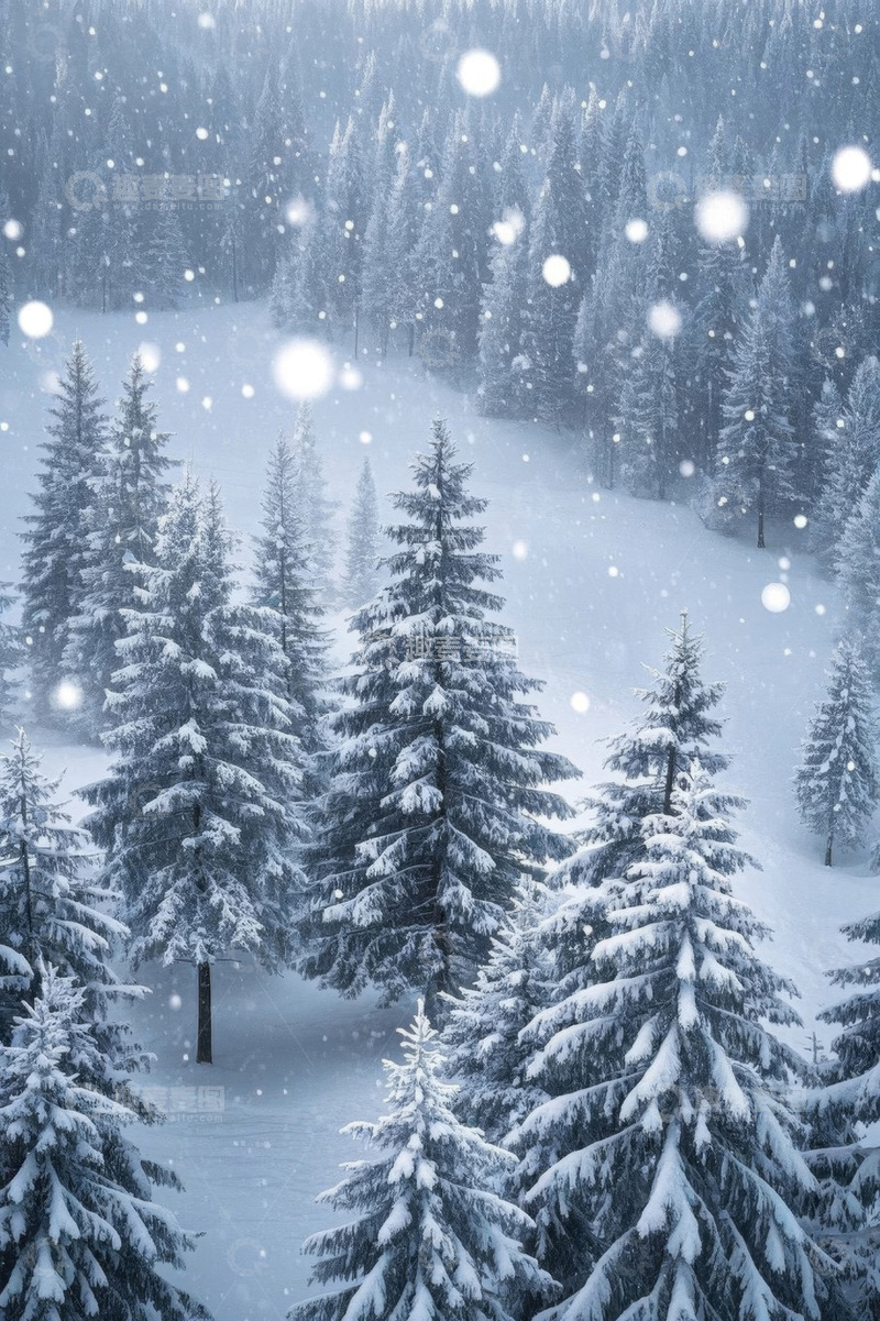 高清大图下载【趣麦麦图】雪覆森林雪景自然景观