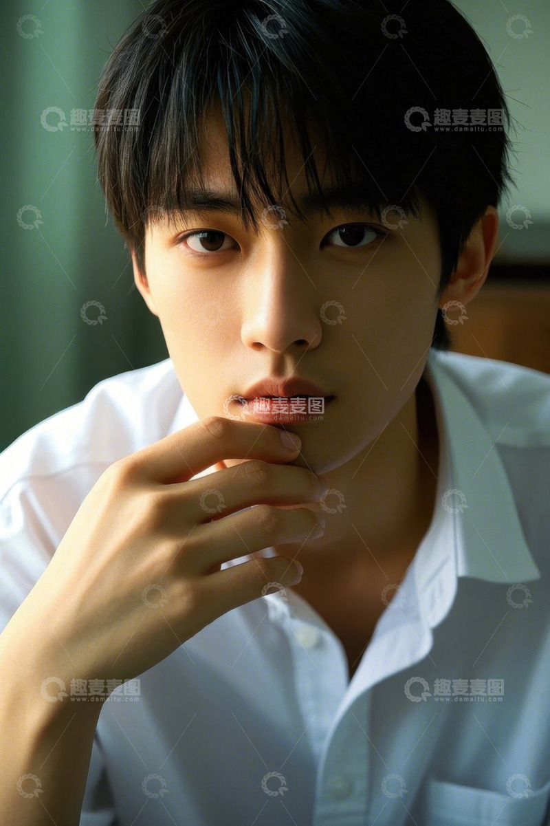 高清大图下载【趣麦麦图】阳光下清秀少年侧颜写真