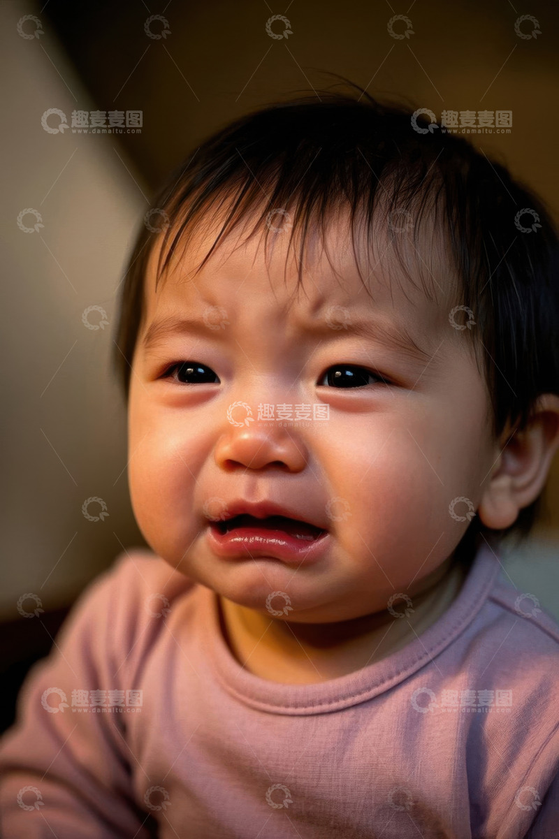 高清大图下载【趣麦麦图】哭泣的婴儿特写肖像