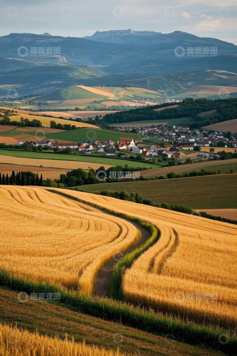 高清大图下载【趣麦麦图】田园乡村麦田风光全景