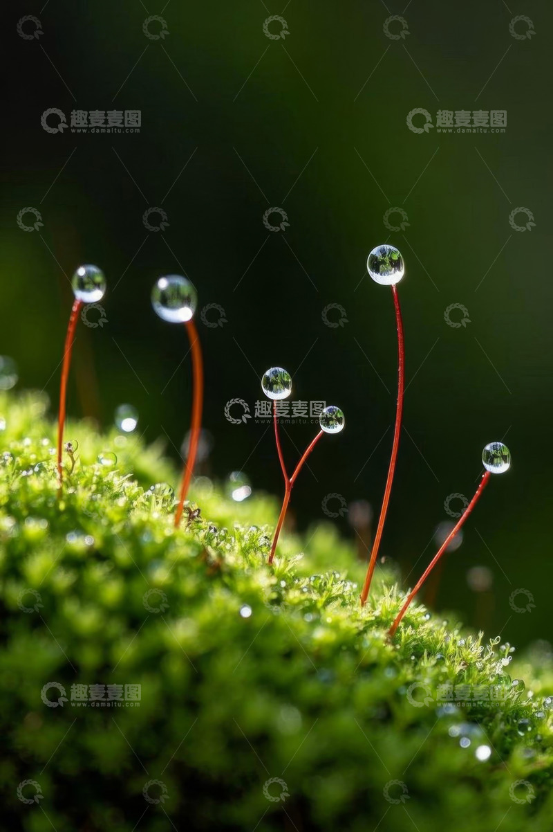 高清大图下载【趣麦麦图】苔藓上的露珠微距特写