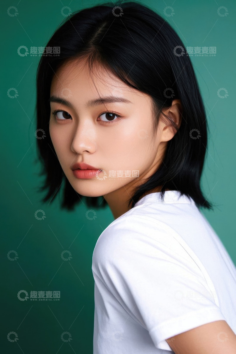 高清大图下载【趣麦麦图】女孩时尚写真绿色背景