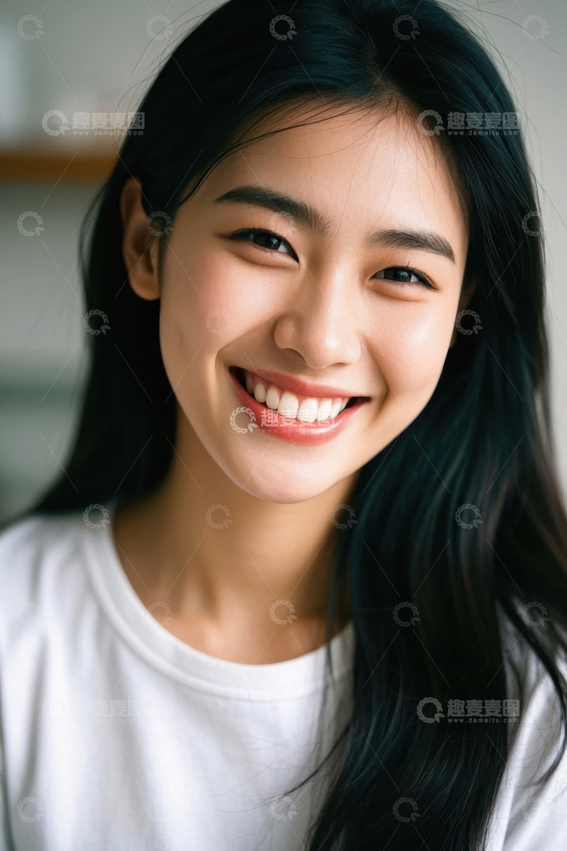 高清大图下载【趣麦麦图】笑容甜美长发美女近照