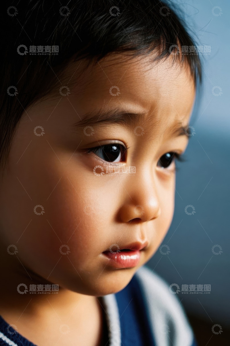 高清大图下载【趣麦麦图】可爱小孩侧脸特写眼神忧郁