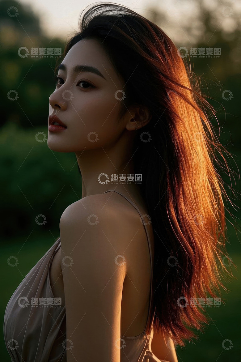 落日余晖下的美丽女子