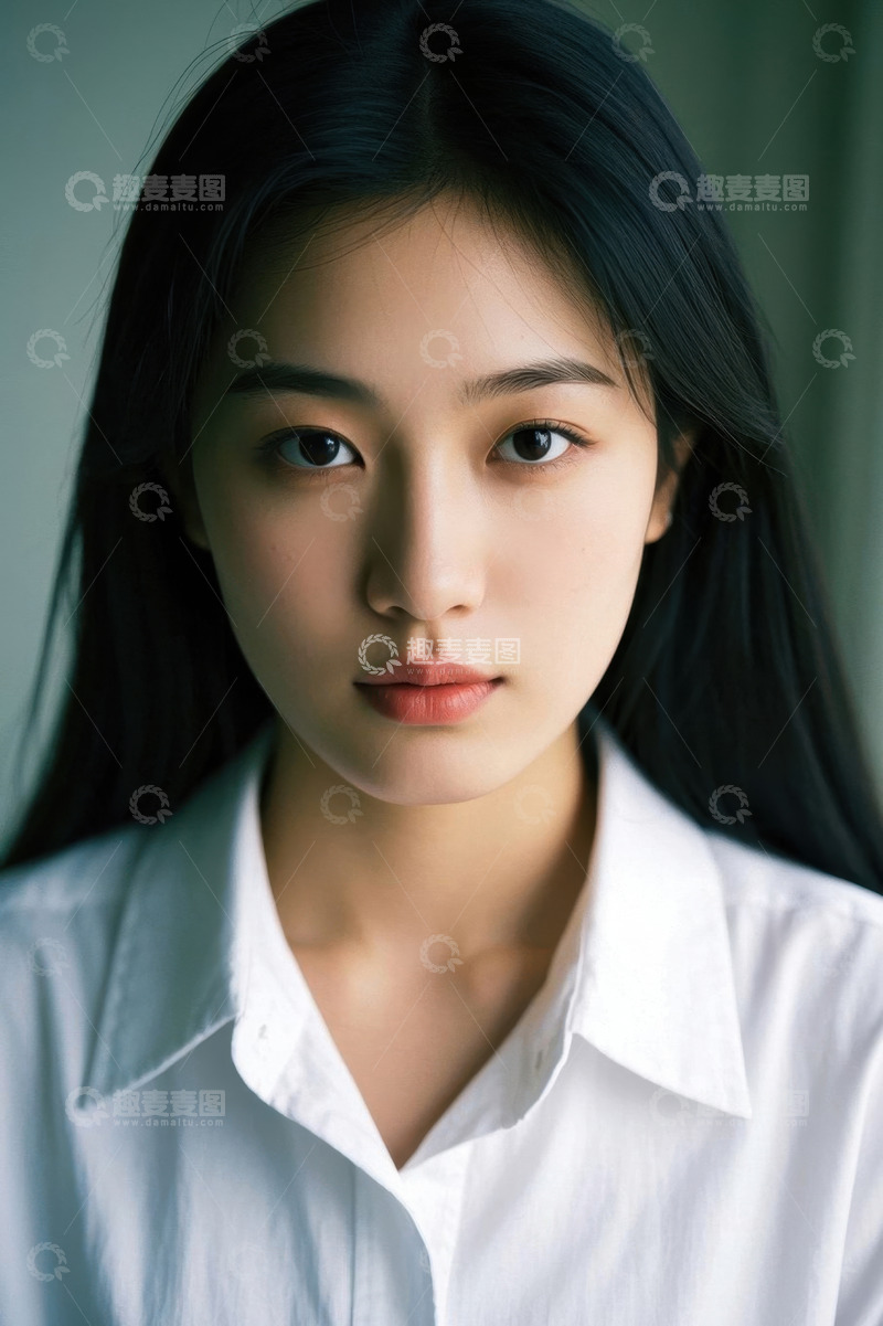 高清大图下载【趣麦麦图】白衬衫女孩温柔侧颜照