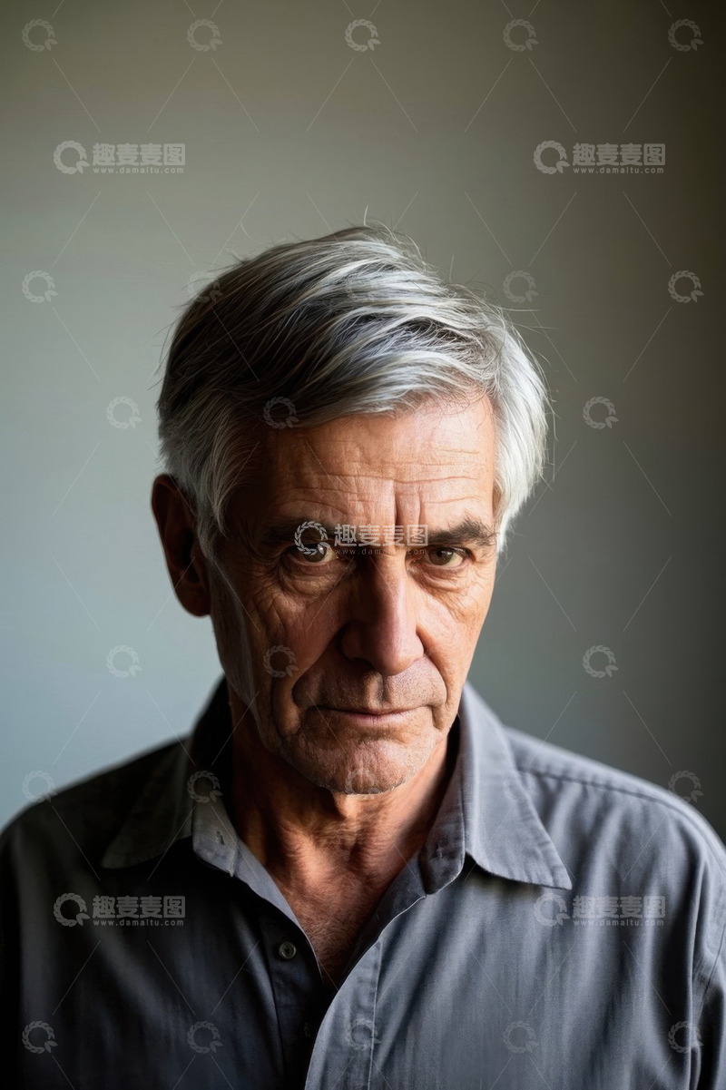 高清大图下载【趣麦麦图】忧郁眼神的老年男子肖像
