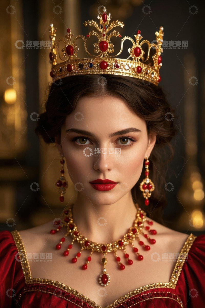 高清大图下载【趣麦麦图】红衣女王华贵优雅珠宝璀璨
