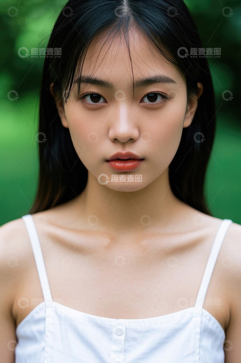 高清大图下载【趣麦麦图】清纯少女户外写真绿色背景