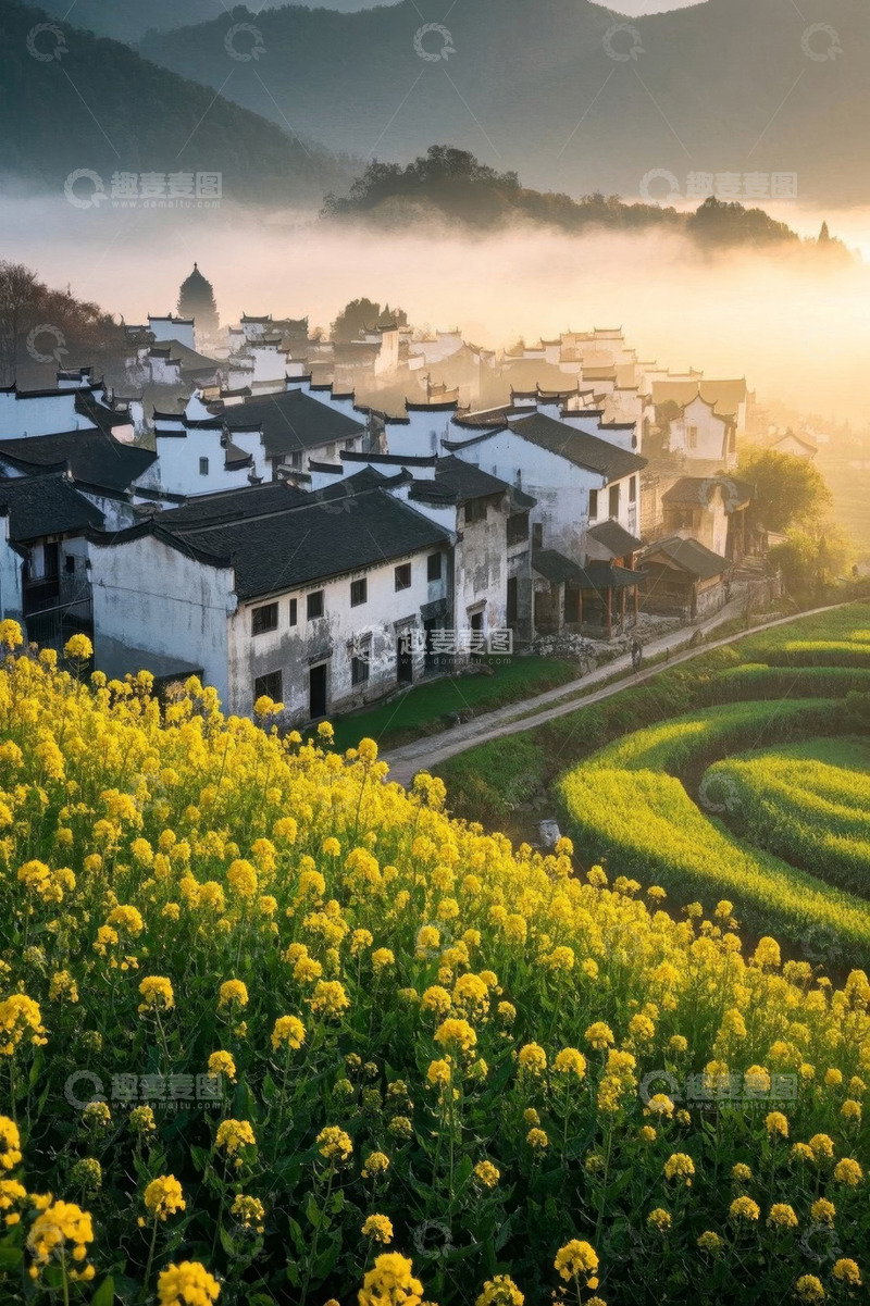 高清大图下载【趣麦麦图】婺源乡村油菜花田风光