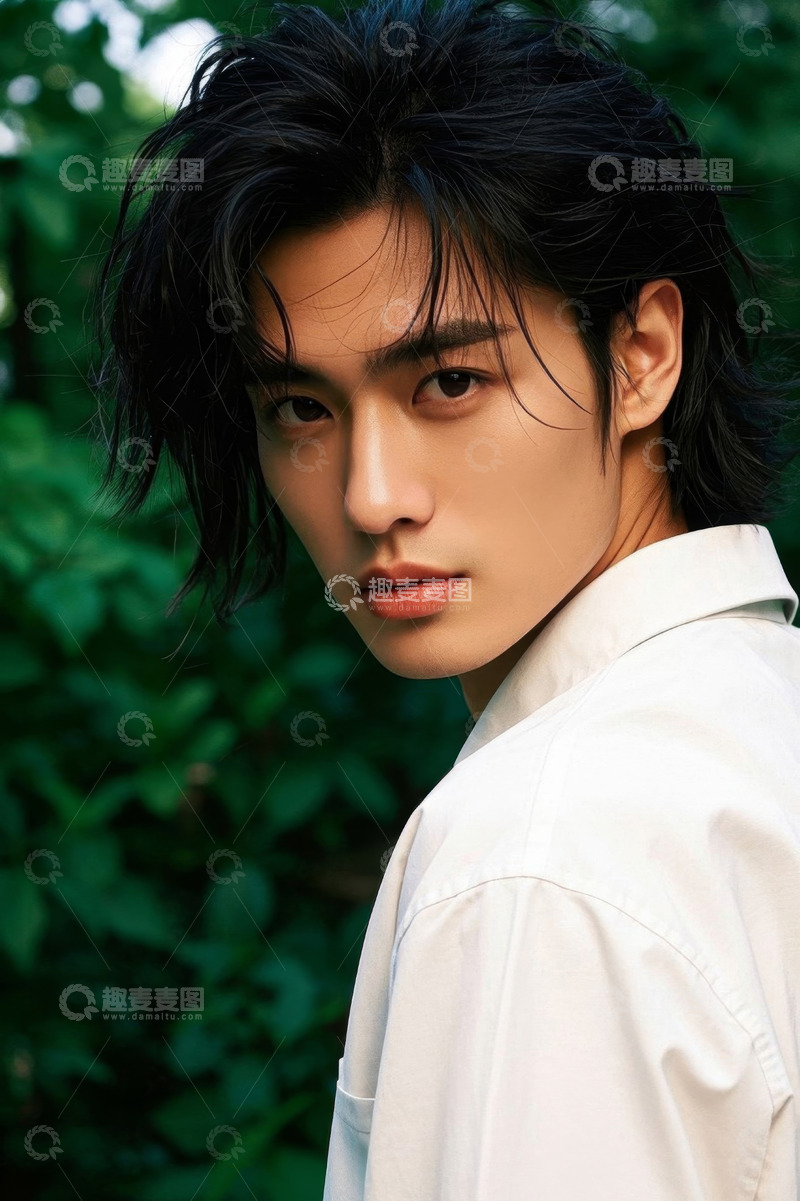 高清大图下载【趣麦麦图】侧身回眸的帅气亚洲青年