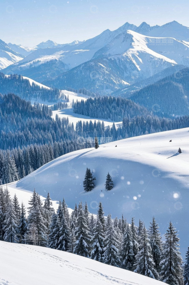 高清大图下载【趣麦麦图】雪山森林冬季自然景观