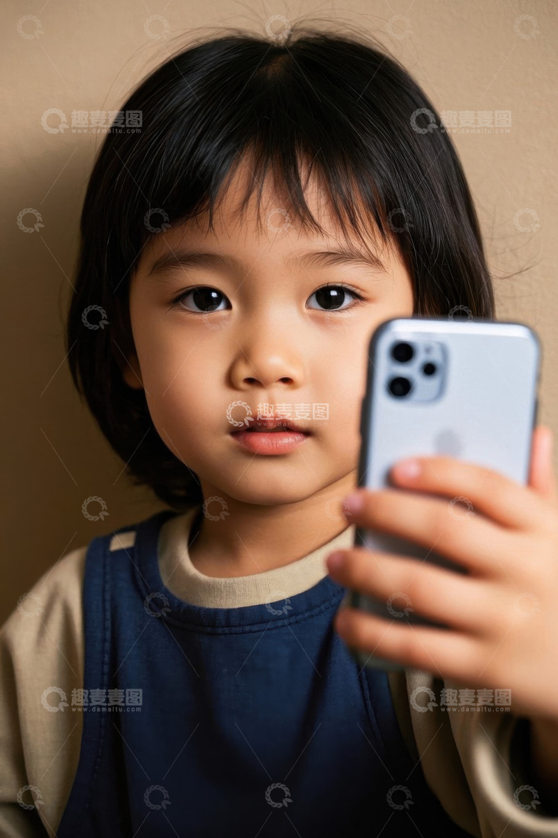 高清大图下载【趣麦麦图】可爱小女孩拿着手机自拍