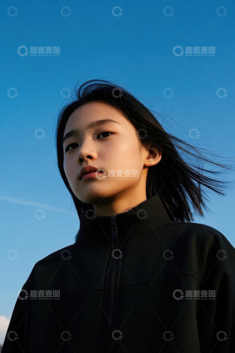 高清大图下载【趣麦麦图】蓝天背景下女孩肖像写真