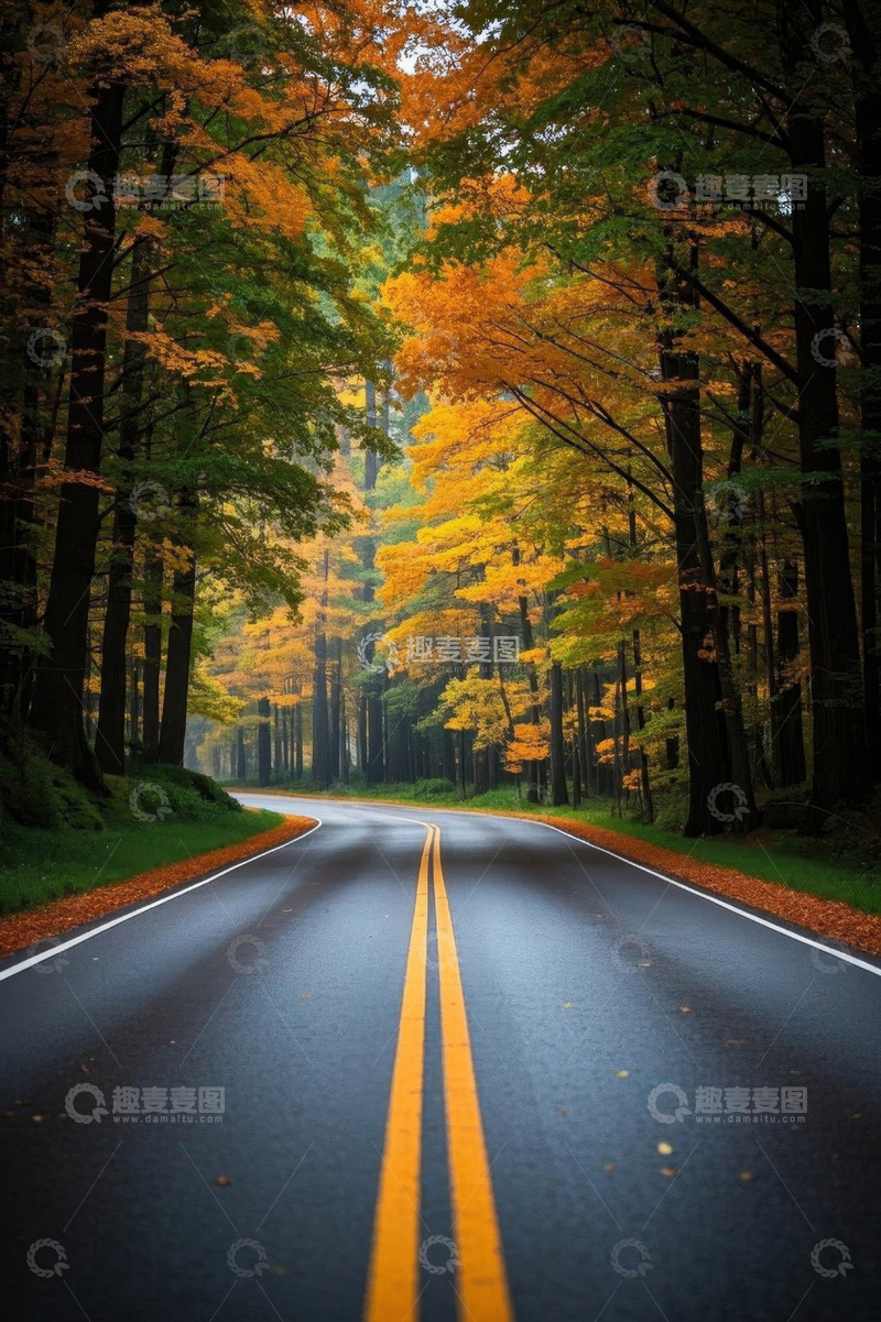高清大图下载【趣麦麦图】秋季森林中的蜿蜒道路