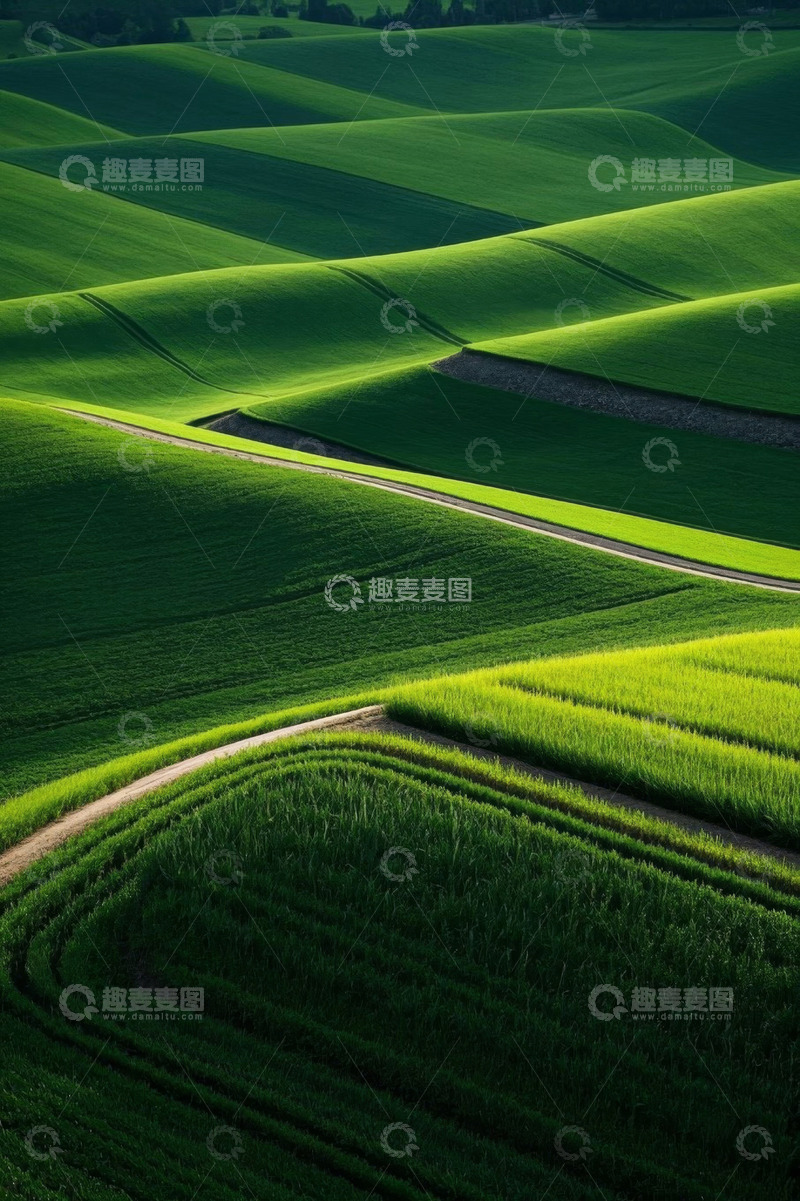 高清大图下载【趣麦麦图】绿色起伏农田航拍全景