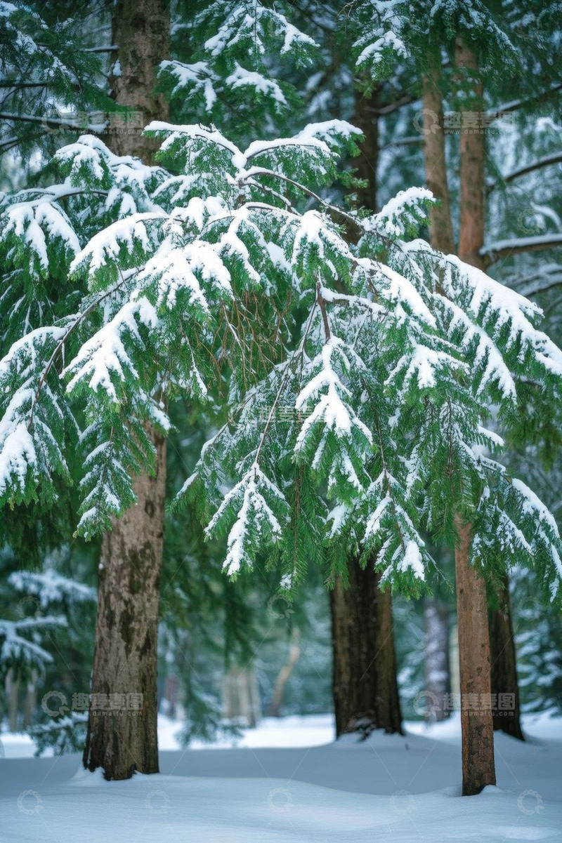 高清大图下载【趣麦麦图】雪覆森林中的树木景象