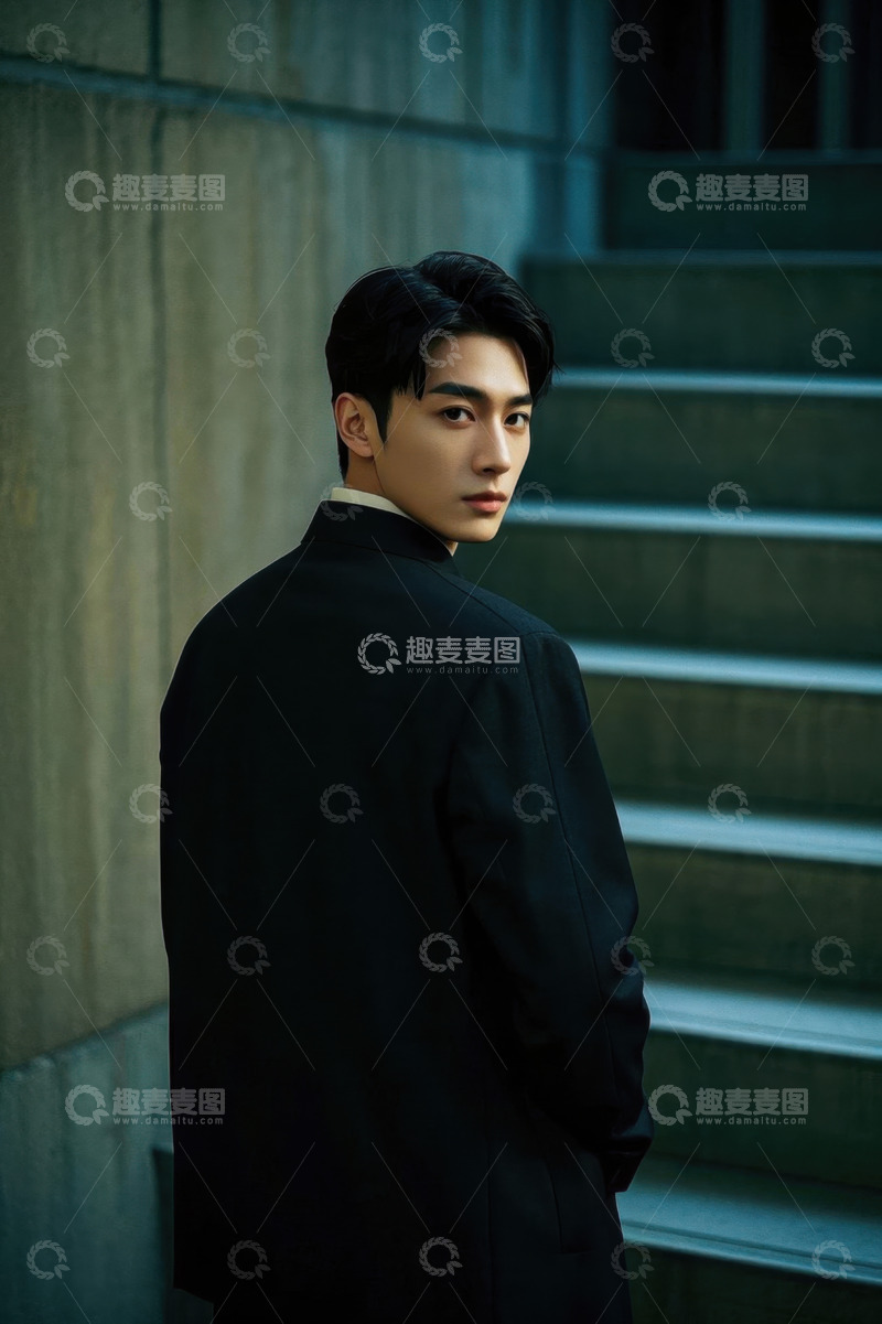 高清大图下载【趣麦麦图】黑色西装男子背影街景写真