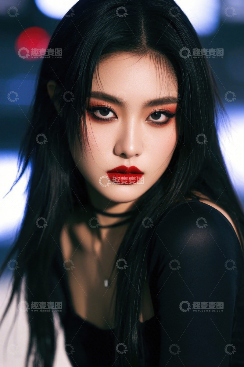 高清大图下载【趣麦麦图】红唇黑发女子时尚写真