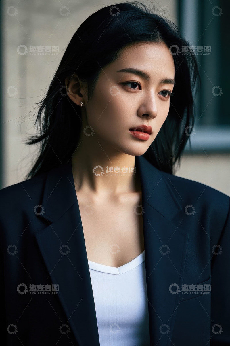 高清大图下载【趣麦麦图】时尚女性商务写真深色西装