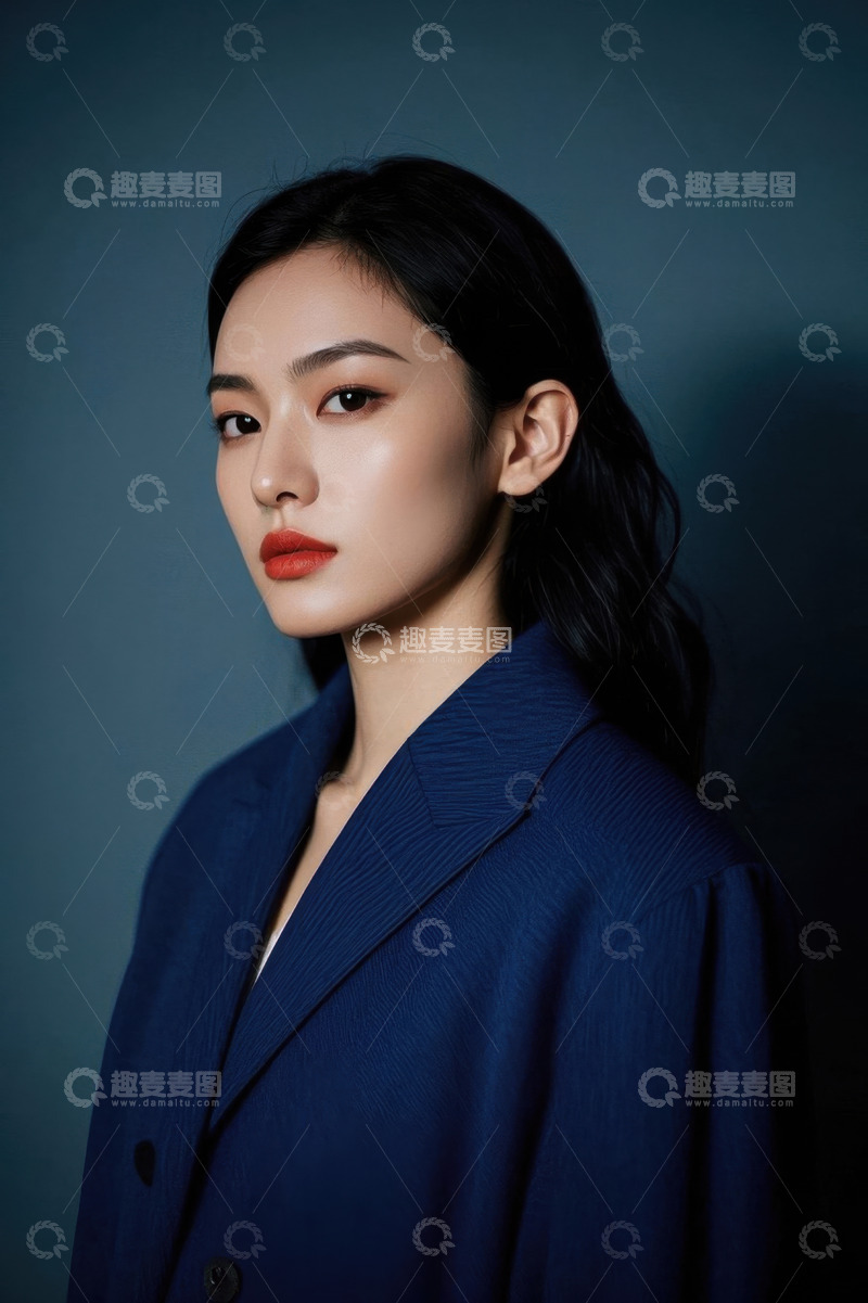 高清大图下载【趣麦麦图】时尚女性蓝色西装写真