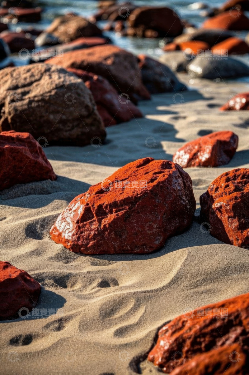 高清大图下载【趣麦麦图】沙滩上的红色岩石景观