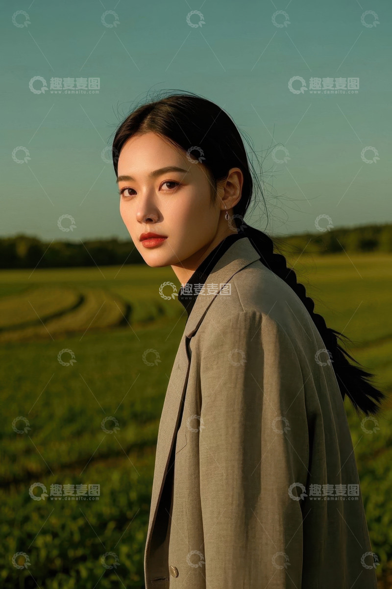 高清大图下载【趣麦麦图】田野里气质优雅的年轻女子
