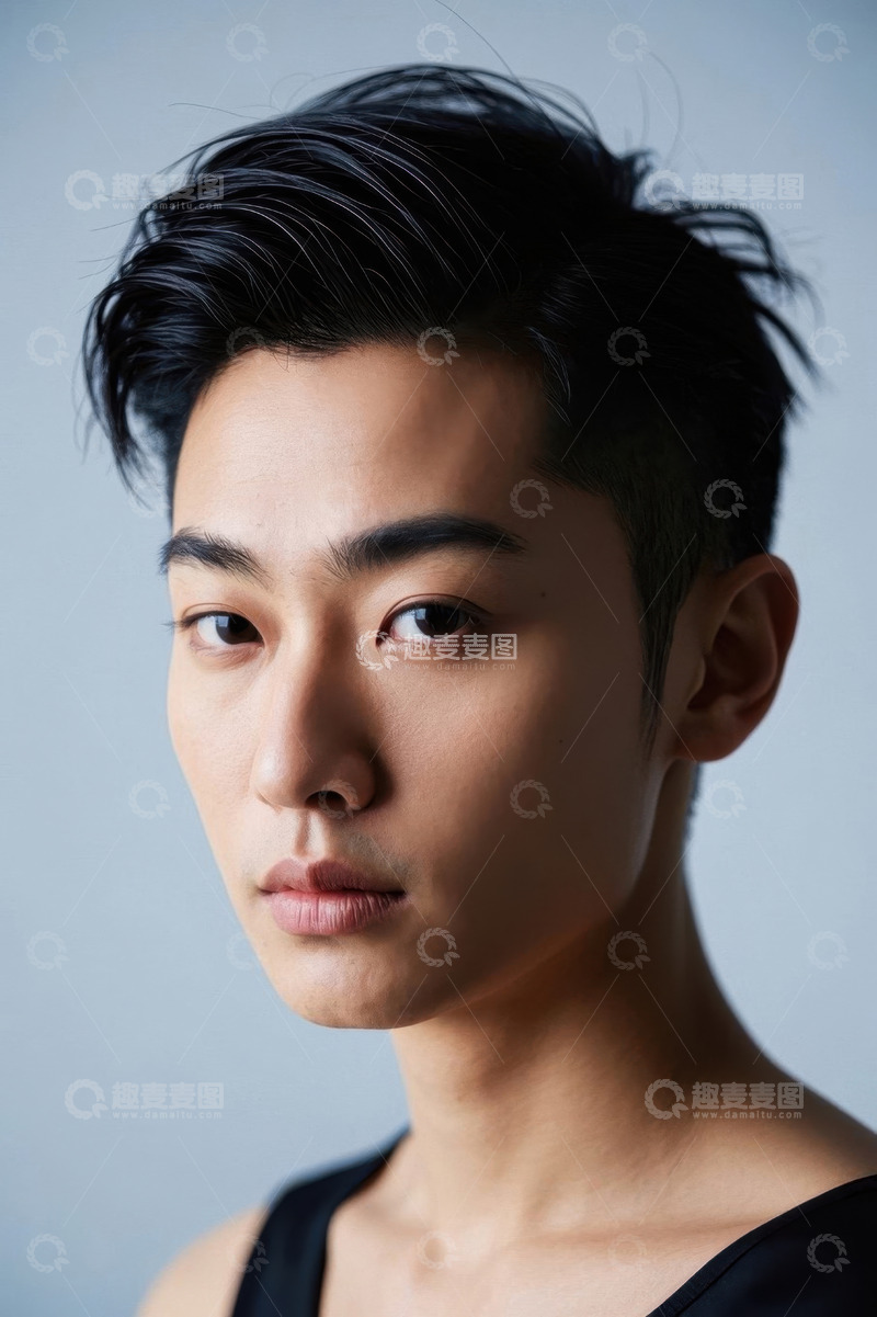 高清大图下载【趣麦麦图】亚洲年轻男子肖像特写眼神专注