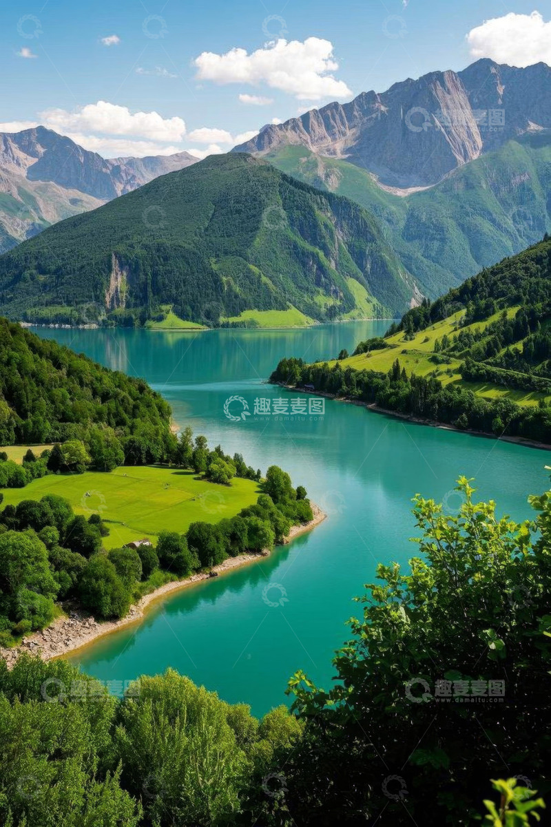 高清大图下载【趣麦麦图】山间湖泊自然风光全景