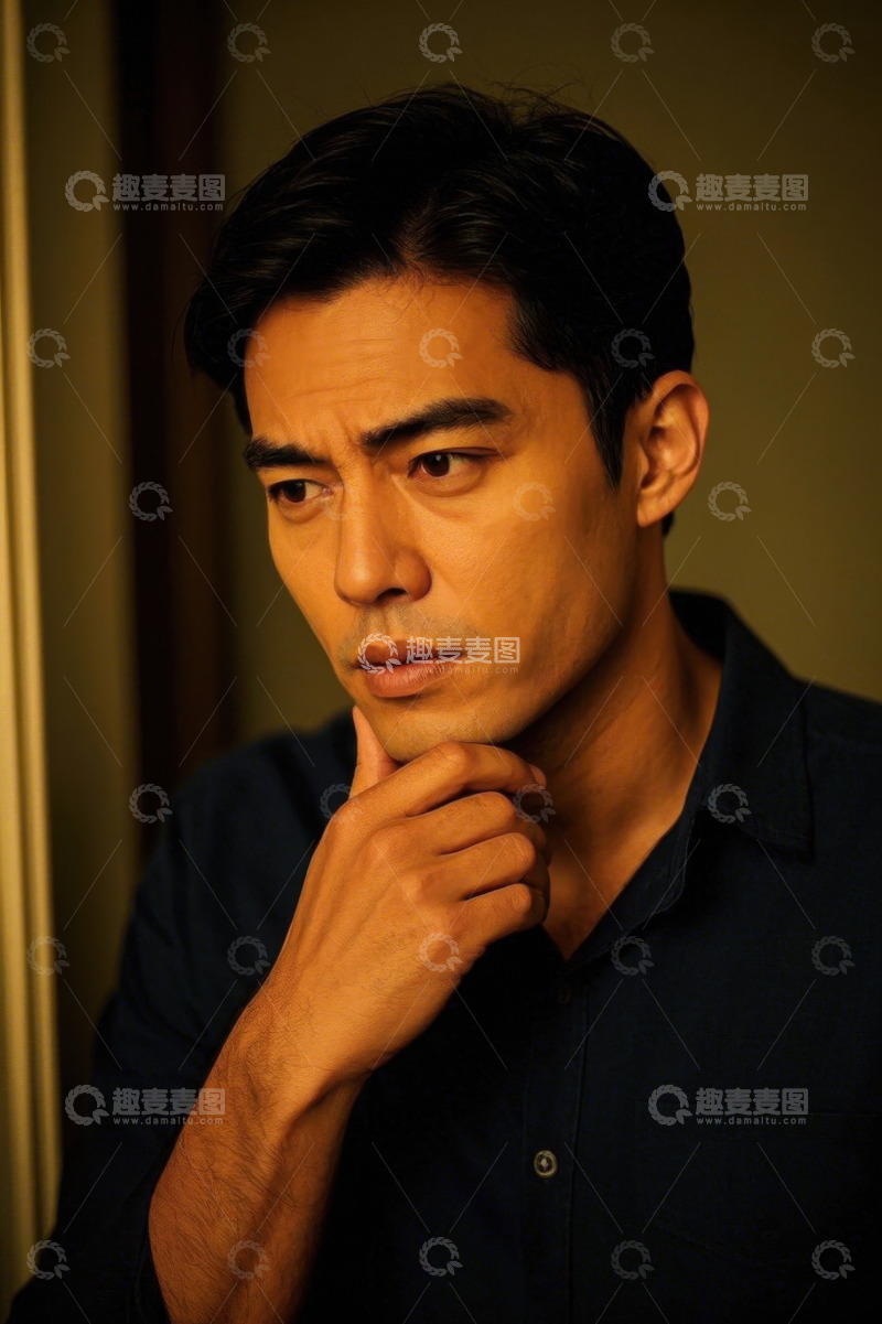 高清大图下载【趣麦麦图】忧郁沉思的亚洲男子肖像