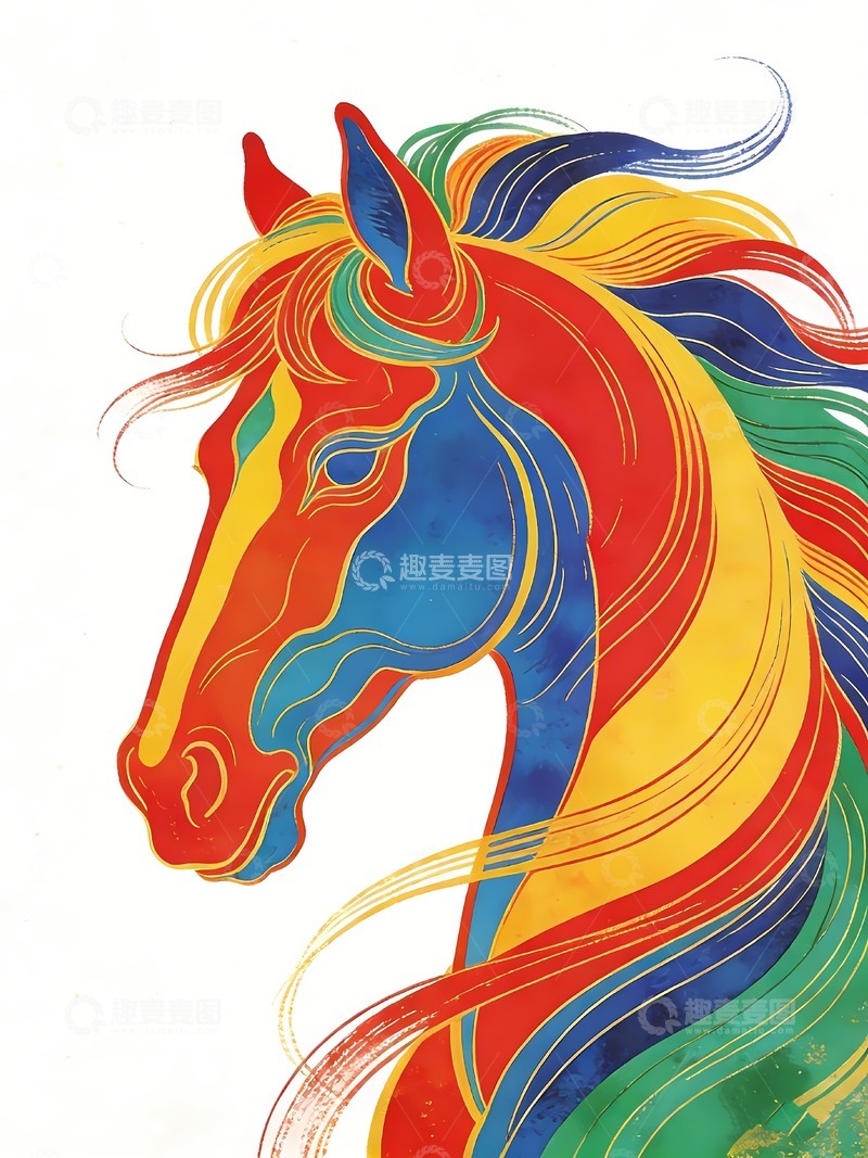 高清大图下载【趣麦麦图】五彩马插画挂画