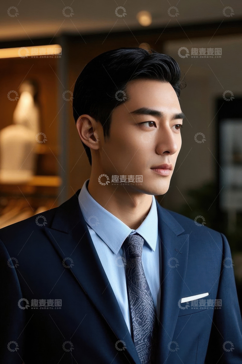 高清大图下载【趣麦麦图】穿着西装的年轻男子侧颜照
