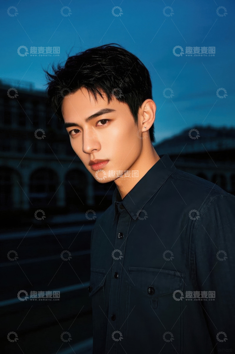 高清大图下载【趣麦麦图】深蓝夜色下俊朗青年写真
