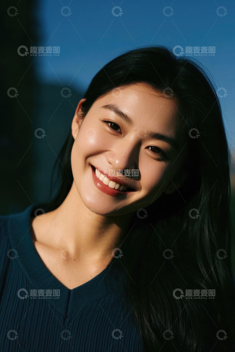 高清大图下载【趣麦麦图】阳光下笑容灿烂的年轻女子