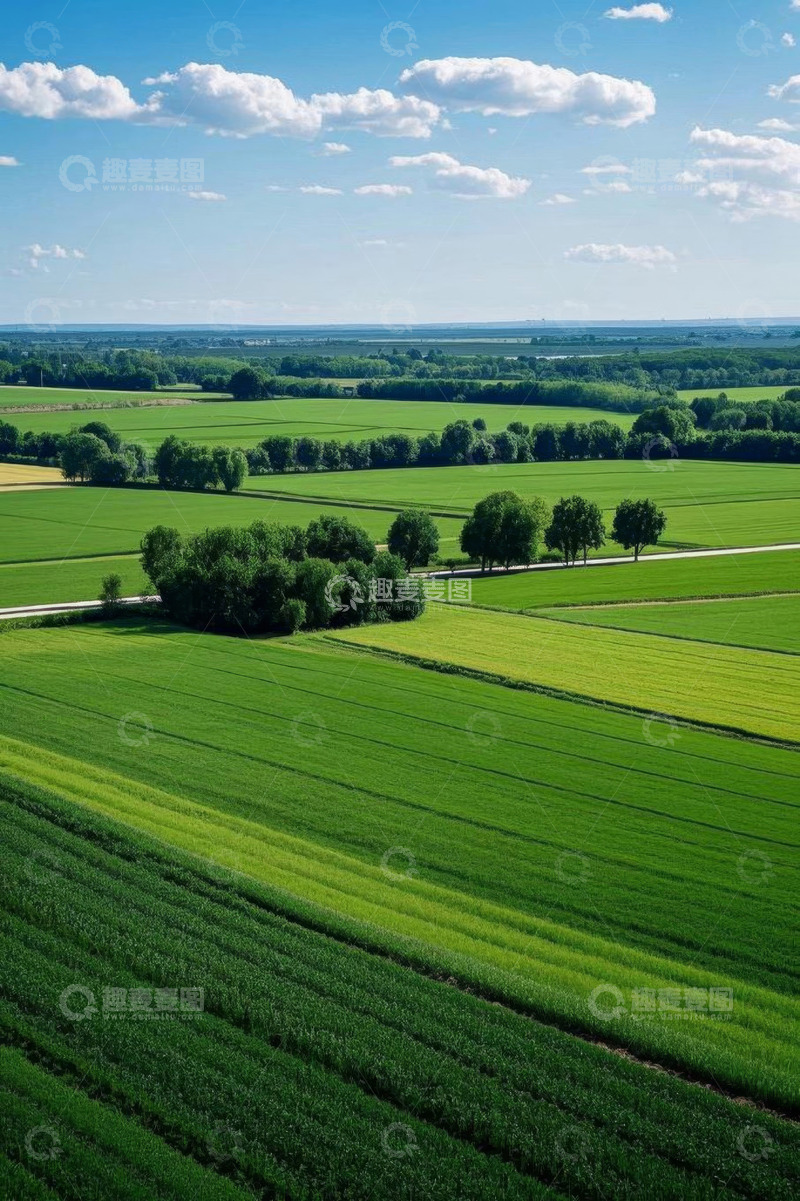 高清大图下载【趣麦麦图】俯瞰广袤绿色农田景观