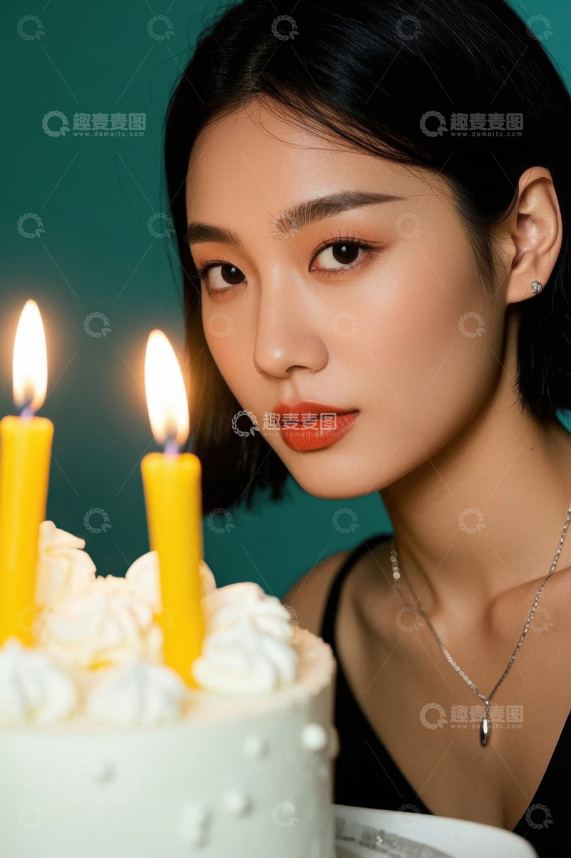 高清大图下载【趣麦麦图】年轻女子生日蛋糕写真
