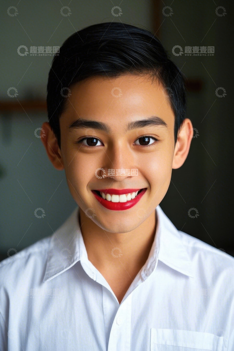 高清大图下载【趣麦麦图】微笑的年轻男子穿着白色衬衫