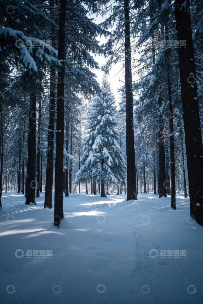 高清大图下载【趣麦麦图】冬日雪覆盖的森林景象