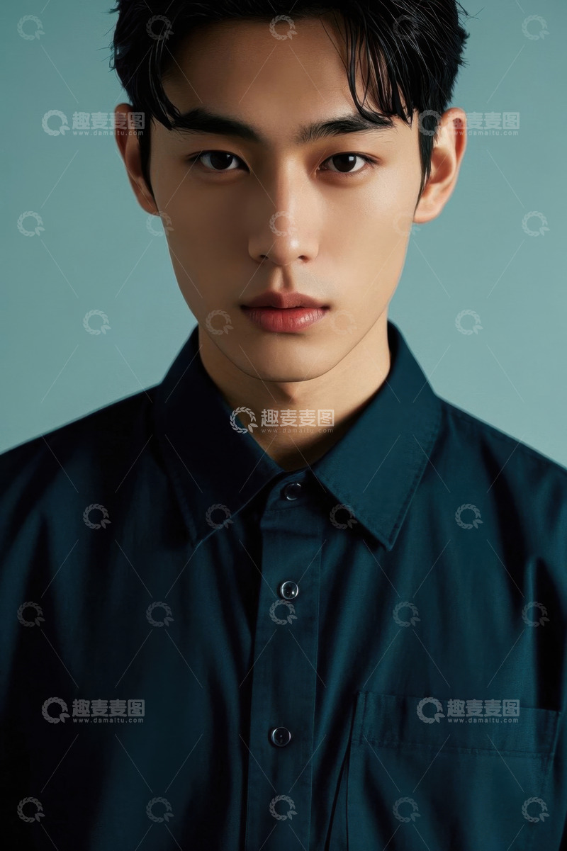 高清大图下载【趣麦麦图】年轻男子深色衬衫写真照