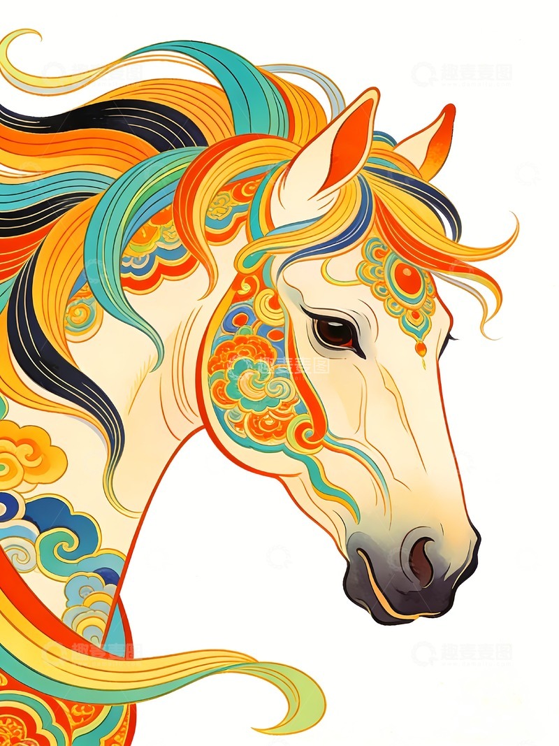高清大图下载【趣麦麦图】五彩马插画绘画