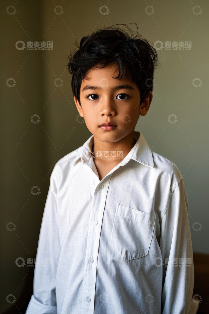 高清大图下载【趣麦麦图】穿着白衬衫的亚洲男孩肖像